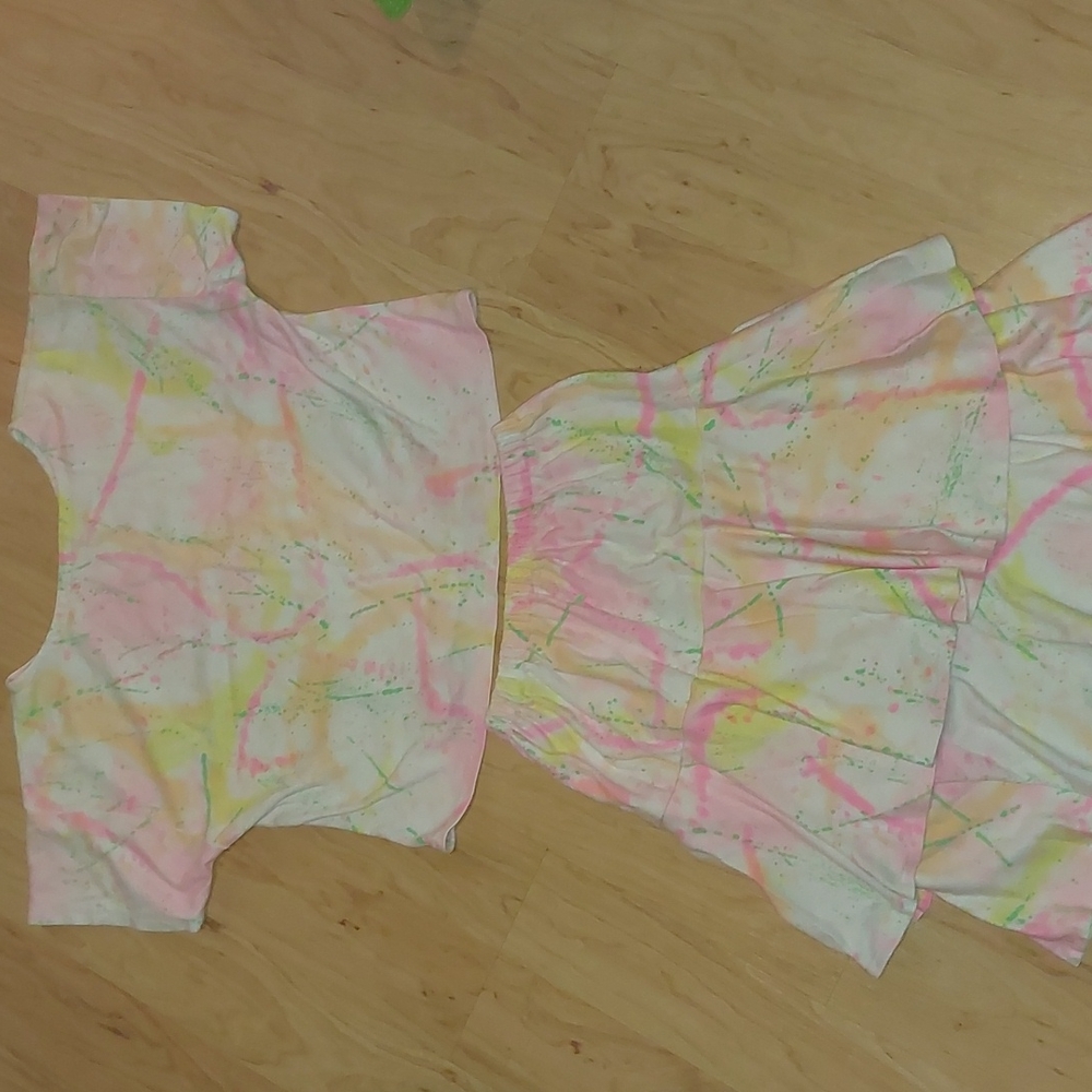 Vtg Girls Tie Dye Crop Top and Matching Ruffle Skirt size 12